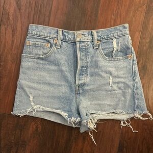 Levi's Blue Distressed Jean Shorts High-Waisted 27W